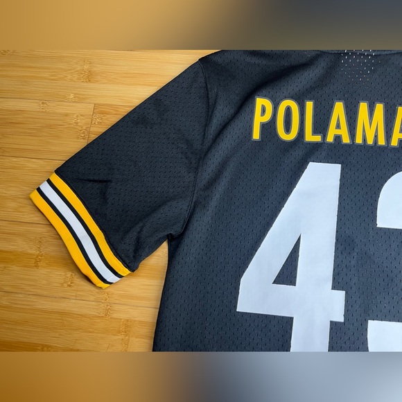 Mitchell & Ness Pittsburgh Steelers Troy Polamalu Black Mesh Hoodie T-Shirt|Sz:M - Picture 10 of 16